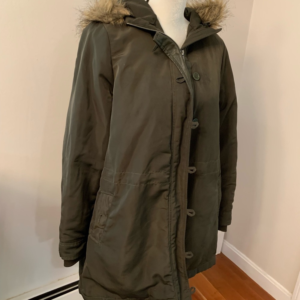 Torrid 00 Army/Olive Green Fur Lined Hooded Zip Up Jacket/Parka Winter C…